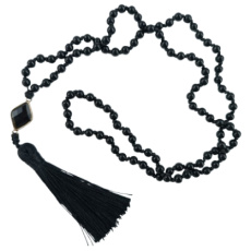 108 Mala Obsidian náhrdelník kosočtverec, meditační šperk, přírodní kámen vázaný, elastický, korálek 6 mm, kámen záchrany