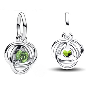 Prívesok zo striebra 925 Zelený svetelný kruh večnosti August, prívesok na náramku symbol