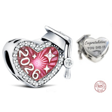 Charm Sterlingové stříbro 925 Graduation 2026 – maturita, promoce a splněný sen, korálek na náramek gradace