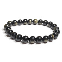 Obsidiánový zlatý náramok elastický prírodný kameň, guľôčka 8 mm / 16-17 cm, záchranný kameň