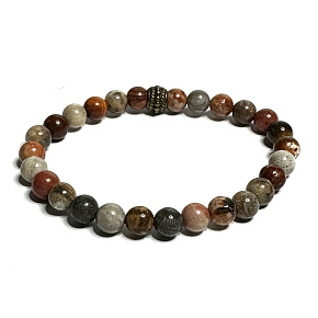 Koralový náramok z fosílií elastický prírodný, guľôčka 6 mm / 16 - 17 cm