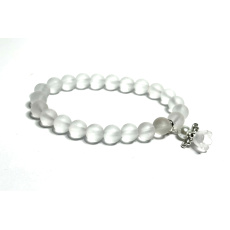 Krištáľový matný + anjelský odnímateľný prívesok, náramok z elastického prírodného kameňa, guľôčka 8 mm / 16 - 17 cm, kamenné kamene