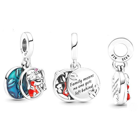 Charm Disney Lilo & Stitch - rodina znamená, že nikto nie je opustený, prívesok rodinný náramok 2v1