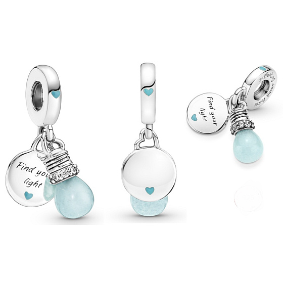 Striebro 925 Luminiscenčné - Žiarovka svietiaca v tme - Nájdi svoje svetlo, meniace sa farby 2v1 Náramok s príveskom Symbol