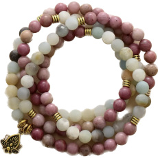 108 Mala amazonit + rodonit + lotosový náhrdelník meditačné šperky, prírodný kameň, guľôčka 6 mm