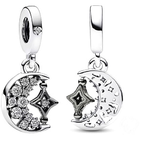 Strieborný prívesok 925 polmesiac a rotujúca hviezda, vesmírny náramok