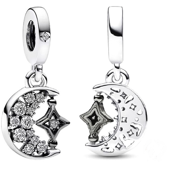 Strieborný prívesok 925 polmesiac a rotujúca hviezda, vesmírny náramok