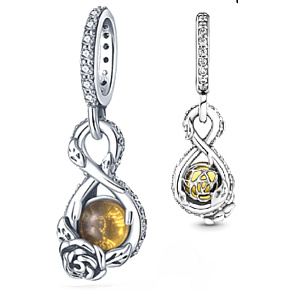 Strieborný prívesok 925 Disney Kráska a zviera - Nekonečno a Ružové bruško, rozprávkový náramok