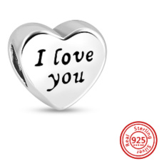 Striebro 925 Srdce a nápis I love you, korálik lásky na náramku