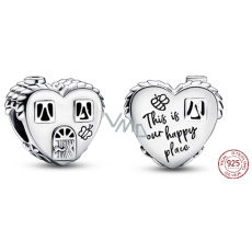 Charm Striebro 925 Domček v tvare srdca Toto je naše šťastné miesto, korálka na náramok rodina Charm Striebro 925 Domček v tvare srdca Toto je naše šťastné miesto, korálka na náramok rodina