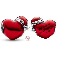 Charm Striebro 925 Červené vianočné srdce, korálka na náramok Vianoce Charm Striebro 925 Červené vianočné srdce, korálka na náramok Vianoce