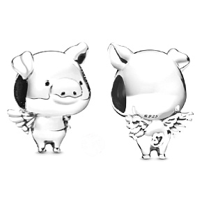 Prívesok Striebro 925 Goofy lietajúce prasa, korálik na náramku pre zvieratá Prívesok Striebro 925 Goofy lietajúce prasa, korálik na náramku pre zvieratá
