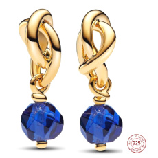 Charm Striebro 925 Prepletený fazetovaný kruh večnosti modrý tmavý, prívesok na náramok symbol žiari