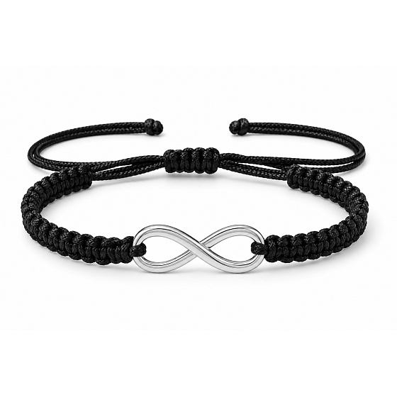 Infinity - Nekonečno náramok – symbol lásky, priateľstva a šťastia, strieborný prívesok, čierna šnúrka, nastaviteľný