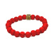 Láva jasne červená s kráľovskou mantrou Om, náramok z elastického prírodného kameňa, korálik 8 mm / 16-17 cm, zrodený zo štyroch živlov