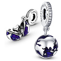Charm Planéta Zem - Modrá planéta, 2v1 otvárací, vo vnútri srdce, prívesok na náramok vesmír