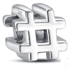 Šarm Striebro 925 Hashtag, korálik na náramku symbol