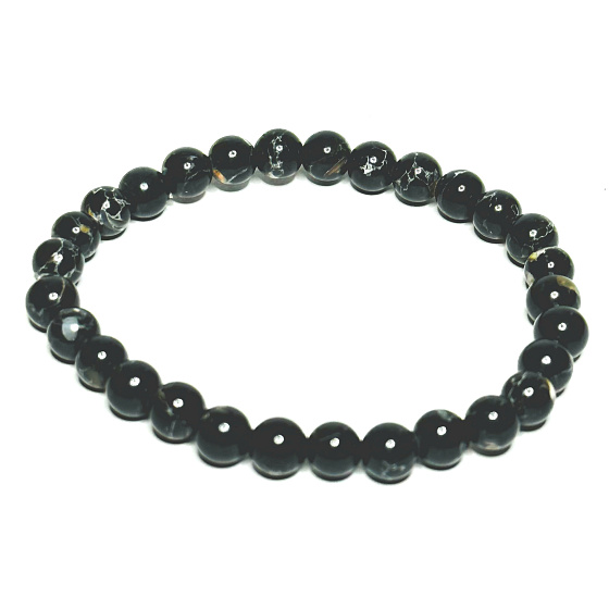 Perlový čierny elastický syntetický náramok, gulička 6 mm / 16 - 17 cm, symbol ženskosti