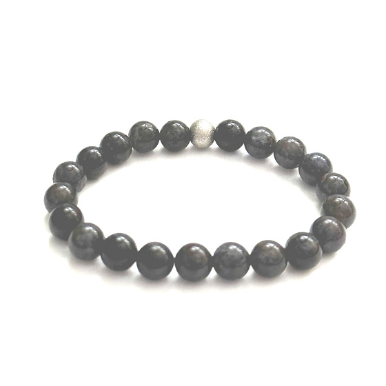 Kordierit / Iolid náramok elastický prírodný kameň, guľôčka 8 mm / 16 - 17 cm, Vikingský kameň - kompas