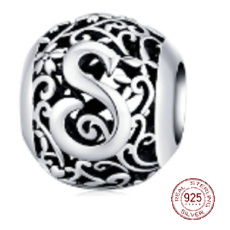 Striebro 925 Magické písmeno abecedy S s kvetmi, korálik na náramok