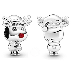 Striebro 925 Rudolf s červeným sobím nosom, korálik na vianočný náramok Striebro 925 Rudolf s červeným sobím nosom, korálik na vianočný náramok
