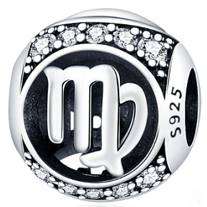 Panna, znamenie zverokruhu, prívesok na náramok zo striebra + zirkón, gulička 9 mm 1 ks