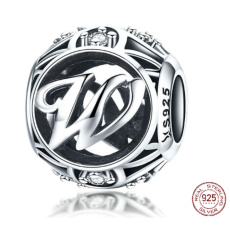 Striebro 925 Magic abeceda písmeno W + zirkón, korálik na náramok