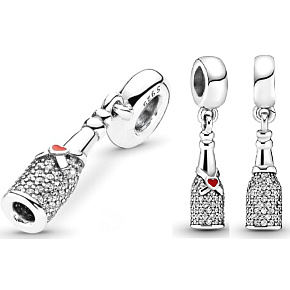 Prívesok zo striebra 925 Fľaša šampanského - čas osláv, prívesok na náramok k výročiu