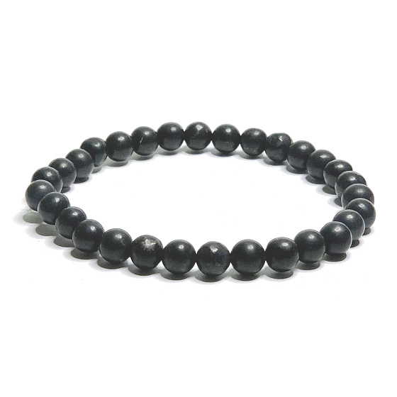 Šungitový náramok elastický prírodný kameň, guľôčka 6 mm / 16 - 17 cm, kameň života