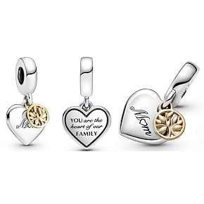 Striebro 925 Strom života, srdce, mama, prívesok rodinný náramok 2v1