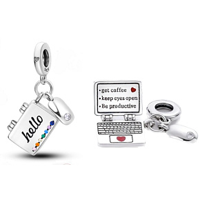 Striebro 925 Počítač + myš, zirkón, 2v1 otvárací prívesok na náramku Striebro 925 Počítač + myš, zirkón, 2v1 otvárací prívesok na náramku