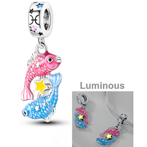 Striebro 925 Luminous - znamenie zverokruhu Ryby, prívesok na náramok