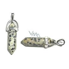 Jaspis dalmatínske kyvadlo šesťuholník prívesok prírodný kameň 41 x 13 mm, kameň pozitívnej energie Jaspis dalmatínske kyvadlo šesťuholník prívesok prírodný kameň 41 x 13 mm, kameň pozitívnej energie