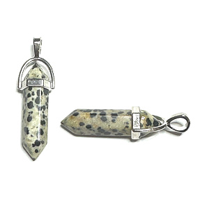 Jaspis dalmatínske kyvadlo šesťuholník prívesok prírodný kameň 41 x 13 mm, kameň pozitívnej energie