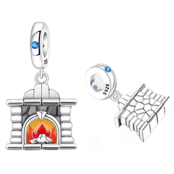 Charm Sterlingové stříbro 925 Teplo domova, krb – klid, bezpečí a návrat k sobě přívěsek na náramek rodina