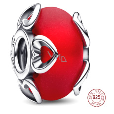 Prívesok Striebro 925 Matné červené srdce s muránskymi srdiečkami, korálik lásky na náramku