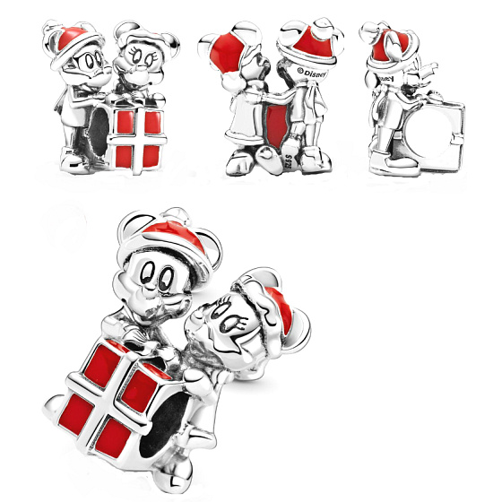 Prívesok zo striebra 925 Disney Mickey Mouse, Minnie Mouse a darček, korálik na náramku Vianoce