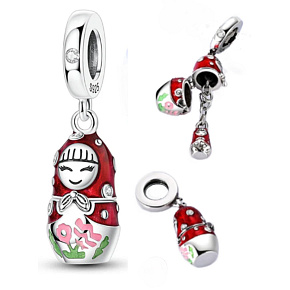 Charm Sterlingové stříbro 925 Rusko, Matrjoška 2v1 – tradiční symbol, ochrana a rodinné štěstí, přívěsek na náramek cestování