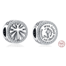 Prívesok Striebro 925 Náboženské kúzla s Bohom je všetko možné Matúš 19:26, korálik na náramok