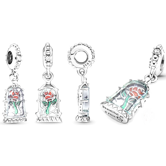 Strieborný prívesok 925 Disney Kráska a zviera Magic Rose, náramok