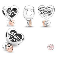 Striebro 925 Srdce a nápis Ďakujem, mamička, korálik na náramku rodina Striebro 925 Srdce a nápis Ďakujem, mamička, korálik na náramku rodina