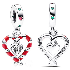 Prívesok Striebro 925 Dve lízanky v tvare srdca - Sladké Vianoce, prívesok na náramok