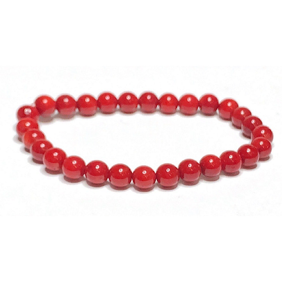 Koral Bamgbus červený náramok elastický prírodný kameň, gulička 6 mm / 16 - 17 cm