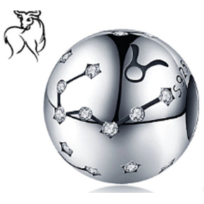 Znamenie zverokruhu Býk, prívesok na náramok + zirkón, gulička 9 mm 1 kus