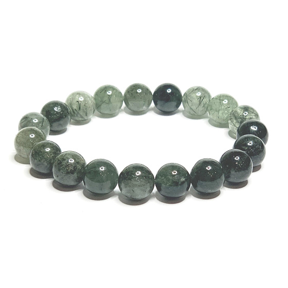 Krištáľový náramok s aktinolitom elastický prírodný kameň, korálik 10 mm / 16 - 17 cm, kameň