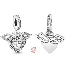 Prívesok zo striebra 925 Anjelské krídla, rozprestierajú sa a letia, prívesok na náramku symbol Prívesok zo striebra 925 Anjelské krídla, rozprestierajú sa a letia, prívesok na náramku symbol