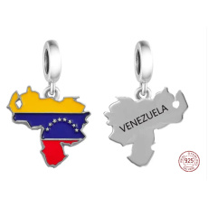 Charm Striebro 925 Venezuela vlajka - hojdajúca sa mapa, prívesok na náramok cestovanie Charm Striebro 925 Venezuela vlajka - hojdajúca sa mapa, prívesok na náramok cestovanie