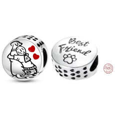 Striebro 925 Pes priateľ - navždy, korálik na náramok pre domáce zvieratko