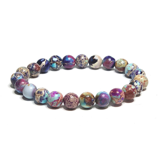 Jaspis / Regalit Cisársky morský sediment tyrkysovo fialový náramok elastický zmiešaný minerál, guľôčka 8 mm / 16 - 17 cm