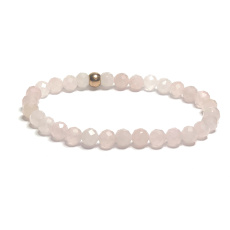 Ružový náramok s fazetou, elastický prírodný kameň, guľôčka 6 mm / 16 - 17 cm, kameň lásky
